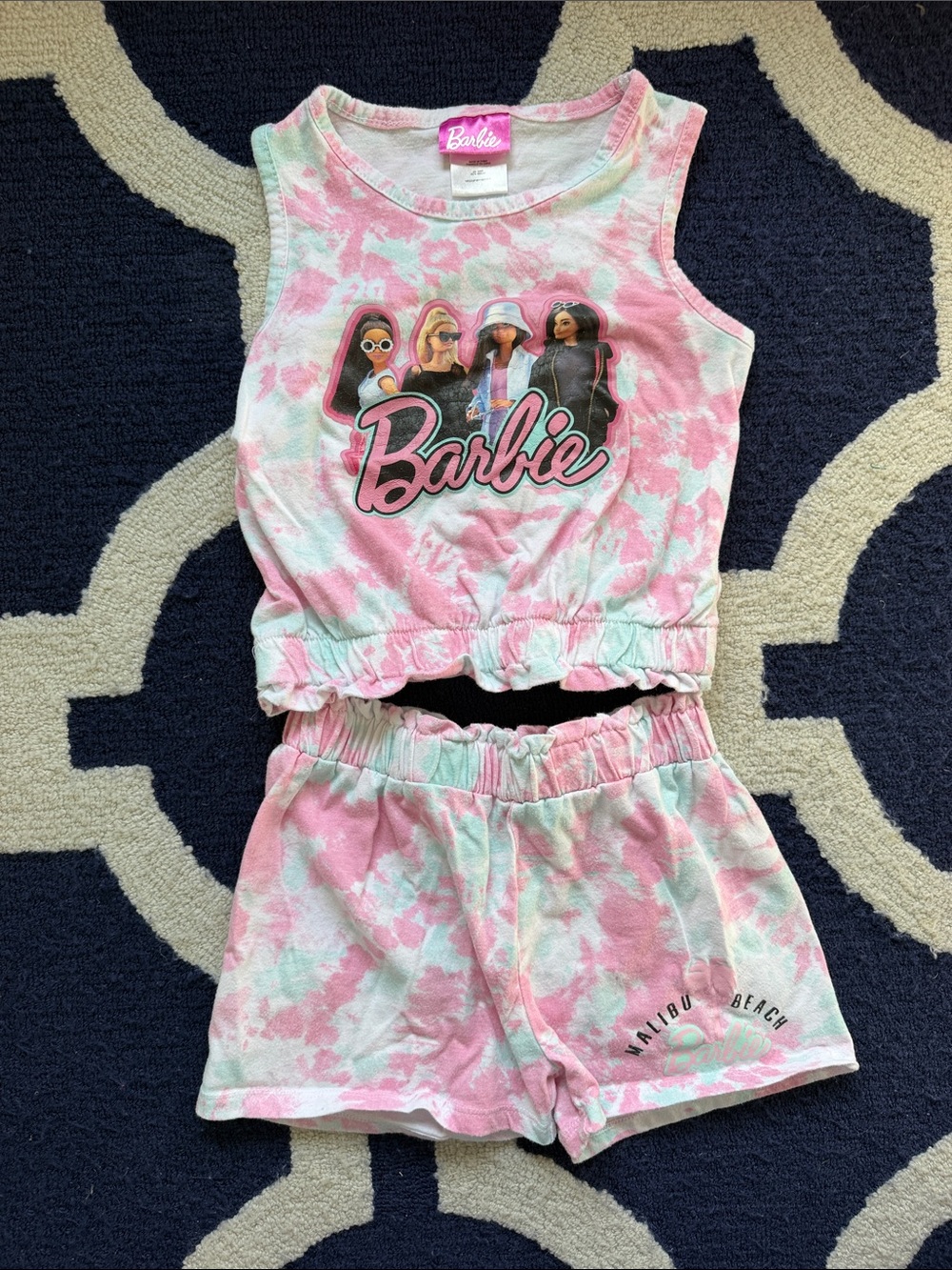 Barbie Pink & Mint Tie-Dye Crop Tank and Shorts Set size 6